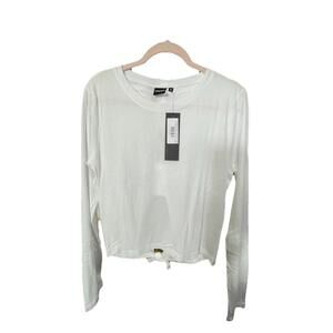 NWT Mono B Women’s White Long Sleeve Tie Back Double Cutout Top Sz M MSRP $24.99